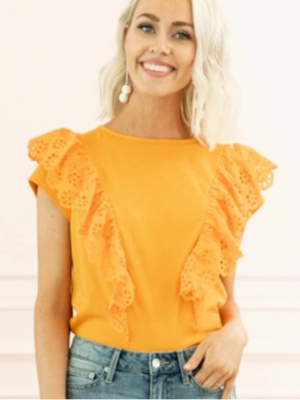 NWT- Rachel Parcell Orange Eyelet Ruffle Sleeve Top Size Small